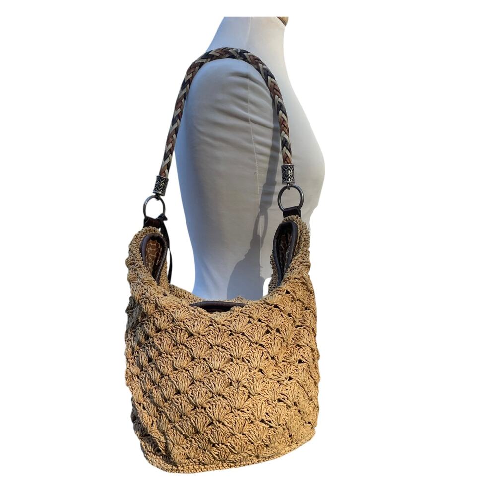 Brighton Straw Crochet Shoulder Bag – Boho Woven Hobo Tote - Picture 4 of 15